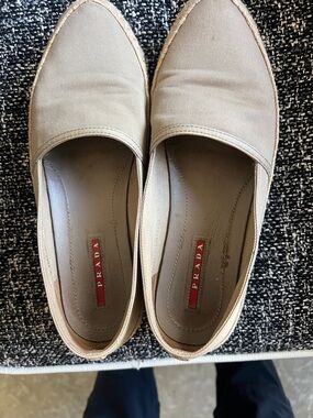 Prada Beige Canvas Slip-On Flats